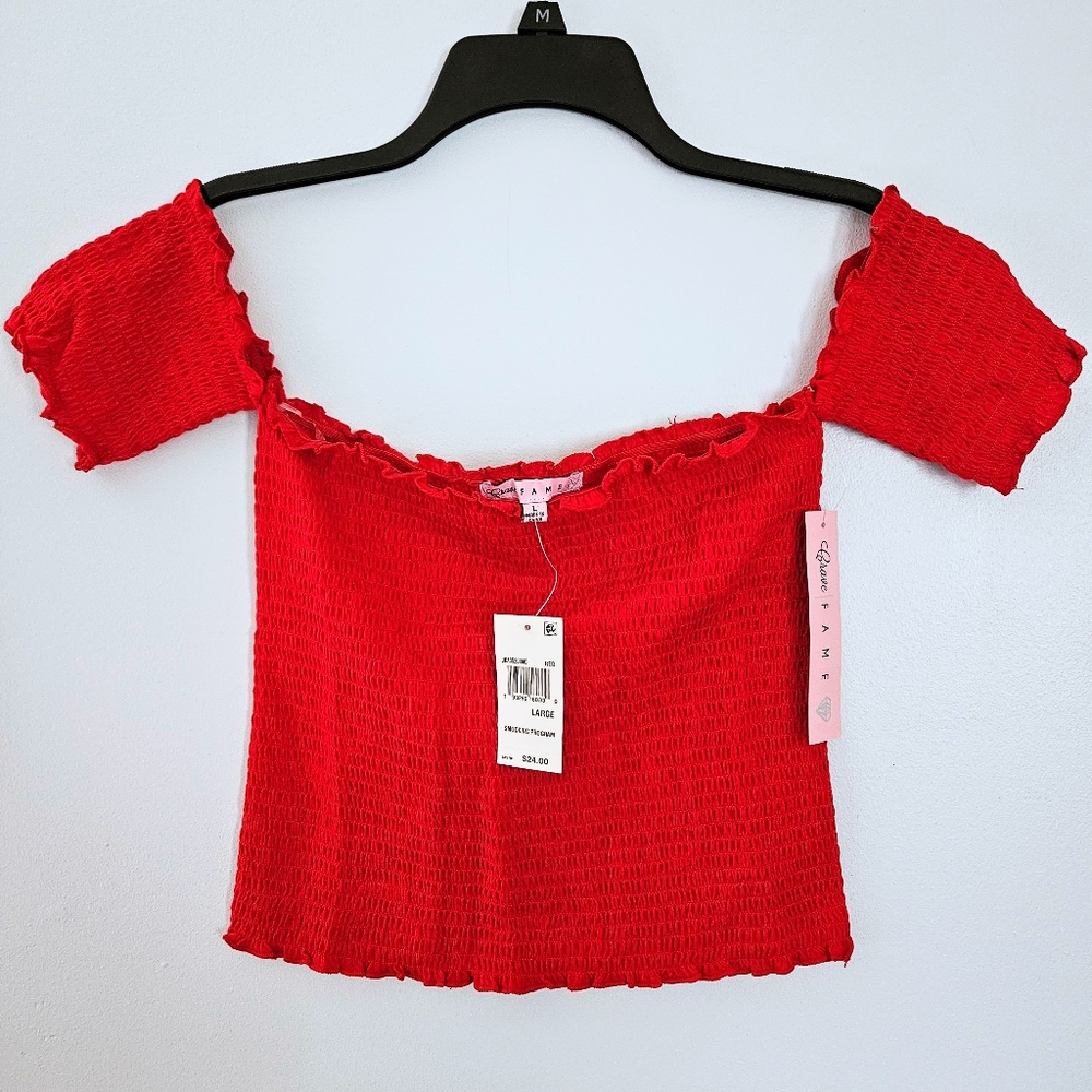 5/$30 NWT Crave Fame Bright Red Fitted Stretchy Cold Shoulder Summer Crop Top